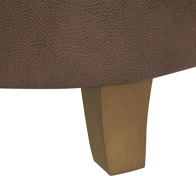 Homepop Home Decor | Upholstered Round Faux Leather Tufted Foot Rest Ottoman | Ottoman with Storage for Living Room & Bedroom | Decorative Home Furniture, Brown Faux Leather