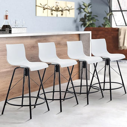 annjoe Swivel Bar Stools Metal Counter Height Stools Plastic Seat Chairs Set of 4 for Indoor Outdoor Home Kitchen Business (26" White)