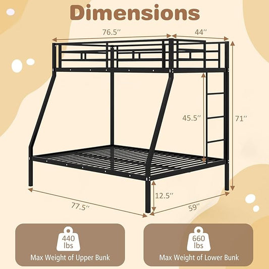 Giantex Metal Bunk Beds Twin Over Full Size, Heavy Duty Loft Bunk Bed with Ladder & Guardrail, Space Saving Bunk Bed for Dorm Apartment, Teens & Adults, Noise-Free, No Box Spring Needed, Black