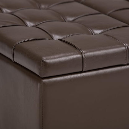 SIMPLIHOME Harrison 36 inch Wide Transitional Square Coffee Table Storage Ottoman in Chocolate Brown Vegan Faux Leather, Assembled, For the Living Room and Bedroom