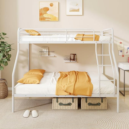 Giantex Metal Bunk Beds Twin Over Full Size, Heavy Duty Bunk Bed for Teens Adults with Ladder & Guardrails, Space Saving Metal Bunk Bed for Dorm, Bedroom, Apartment, No Box Spring Needed (White)