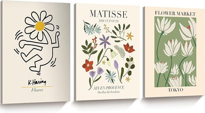 HesenDot Minimalist Framed Matisse Canvas Wall Art,Abstract Matisse Wall Decor,Quality Canvas Prints for 12x16IN,Art Posters Decoration for Bathroom,Living Room,Bedroom Set of 3