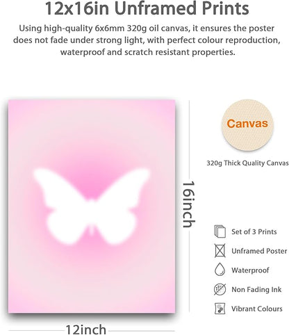 HesenDot Pink Motivational Canvas Wall Art,Unframed Daily Affirmations Prints, 12x16in Aesthetic Butterfly Poster,Unique Wall Decor for Women Girls Bedroom Study Dorm Office Home,3 Pack