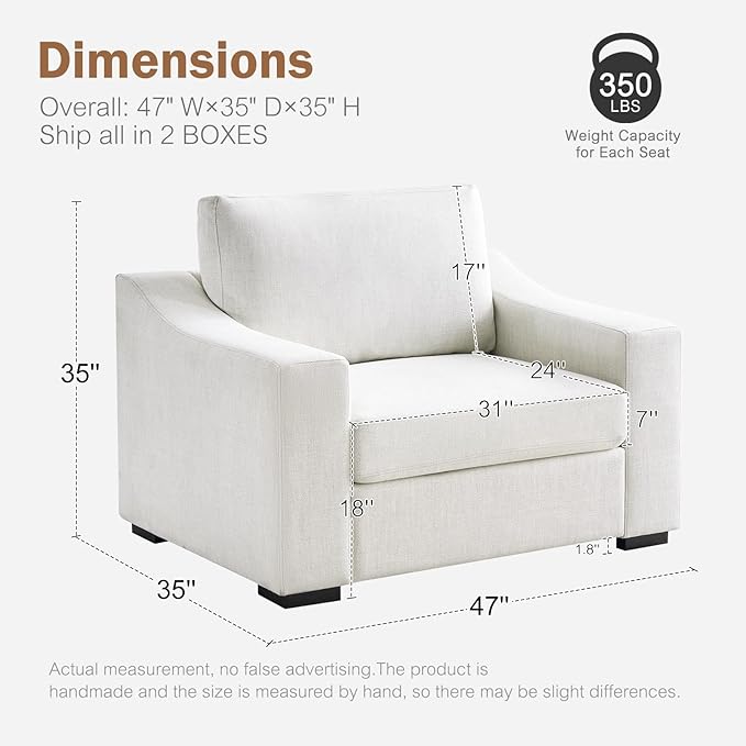 ABCASA Accent Chairs Set of 2,Living Room Furniture Set,Oversized Single Sofa with Extra Wide Armrest,Detachable Cover,Comfy Upholstered Reading Chairs for Office,Apartment,Dorm,Linen,Ivory