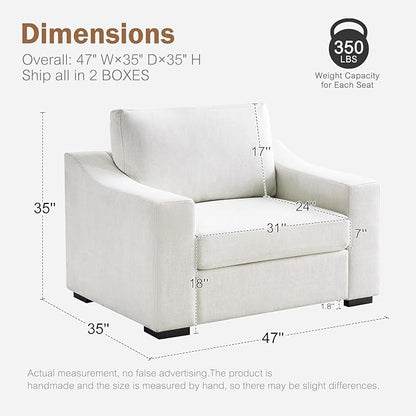 ABCASA 47" W Oversized Accent Chair, Comfy Upholstered Sofa Chair with Large Seat and Wide Armrest, Pet-Friendly Modern Lounge Armchair for Living Room/Apartment/Bedroom, Premium Linen, Ivory
