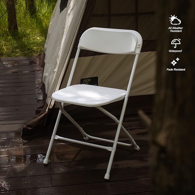 Allpop 5 Pack Plastic Folding Chair, 300lb Capacity, Portable Commercial Chair with Steel Frame for Home Office Wedding Party Indoor Outdoor Events, Stackable, White