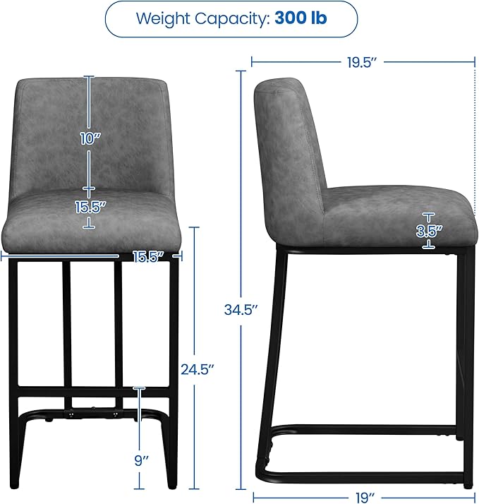 Yaheetech Counter Height Bar Stools 24'' Kitchen Bar Stools Set of 4 Upholstered Modern Island Chairs with Back and Metal Legs Farmhouse Bar Chairs for Kitchen Counter, Gray