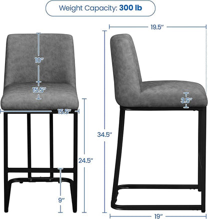 Yaheetech Counter Height Bar Stools 24'' Kitchen Bar Stools Set of 4 Upholstered Modern Island Chairs with Back and Metal Legs Farmhouse Bar Chairs for Kitchen Counter, Gray