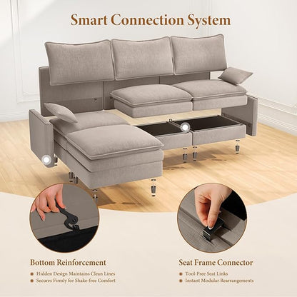 Vesgantti 142" U Shaped Sectional Couch, Comfy Cloud Modular Sectional Sofa with 2 Ottoman Deep Seat Chenille Modern Cloud Sofa, Modular Sofas for Living Room, Bedroom and Apartment, Light Brown