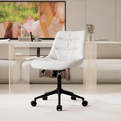 Rowill Leather Office Chair, Ergonomic Armless Desk Chair with Waterproof Cushion & Slient Wheels & SGS-Certified Class 3 Explosion-Proof Gas Lift, Ideal for Home Office, Study and Vanity(White)