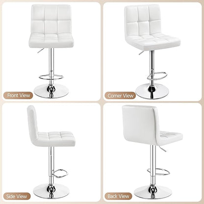 Yaheetech Bar Stools Set of 4, PU Leather Adjustable Swivel Barstools, Modern Armless Bar Chairs with Bigger Base, Thickened Seat Cushion, Square Island Barstools for Kitchen Island, White