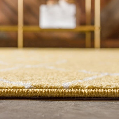 Unique Loom Trellis Frieze Collection Area Rug - Geometric (3' Square, Yellow/ Ivory)