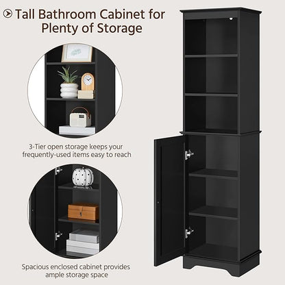 Yaheetech 60.5" Freestanding Bathroom Storage Cabinet, Tall Slim Floor Cabinet with 3 Shelves & Door, Space Saving Organizer, Home Storage Furniture, Black