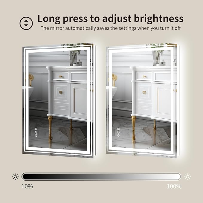 WTTY LED Bathroom Mirror 20"x 28" with Backlit and Front Light,Dimmable LED Mirror for Bathroom,Anti-Fog Lighted Bathroom Vanity Mirror Modern for Wall,Memory Function,Shatter-Proof