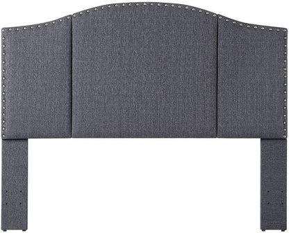 24KF Middle Century Linen Upholstered Tufted Queen Size Headboard with Antique Brass Nails Queen/Full headboard -Dark Gray