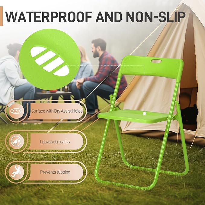 Karl home 6 Pcs Folding Chair, 300LBS Lightweight Foldable Plastic Chair, Reinforced Metal Frame Easy to Fold & Store for Indoor & Outdoor, Wedding, Party, Meeting Room, Patio and Garden, Green