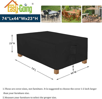 Easy-Going Patio Furniture Cover Waterproof Outdoor Rectangular Table Cover with Seal Tape at Seams (72" L x 44" W x 23" H, Black)
