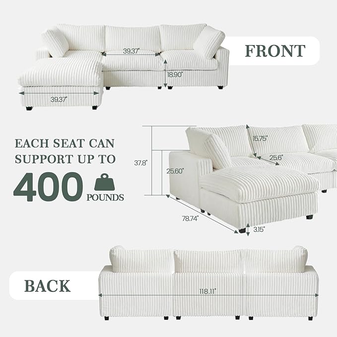 Modular Sectional Sofa, L Shaped Sofa with Chaise Ottoman, Deep Seat Cloud Sectional Couch, Couch Cushion Covers Removable, Comfy Modular Couches for Living Room, Office, Apartment, Beige