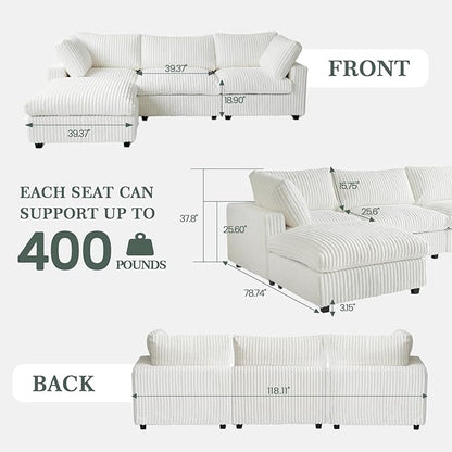 Modular Sectional Sofa, L Shaped Sofa with Chaise Ottoman, Deep Seat Cloud Sectional Couch, Couch Cushion Covers Removable, Comfy Modular Couches for Living Room, Office, Apartment, Beige