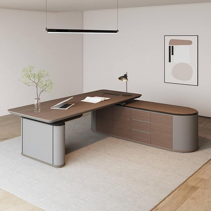SAINTCY Large Executive Office Desk with File Cabinet, 78.7 Inch Sit & Stand L Shaped Executive Desk, Adjustable Luxury Office Desks for Boss, Business Owners, Managers and Supervisors Return Right