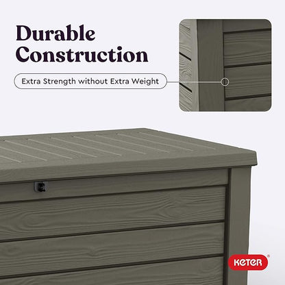 Keter Westwood 150 Gallon Resin Large Outdoor Storage Box for Patio Furniture, Outdoor Cushions, Garden Tools and Pool Floats, Taupe
