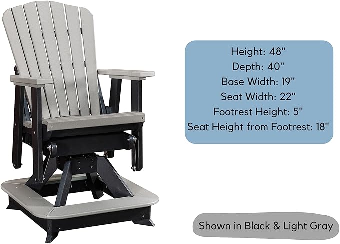 DutchCrafters Slat Fan Back Poly Balcony Adirondack Swivel Glider with Footrest Outdoor Patio Chair (Black & Blue)