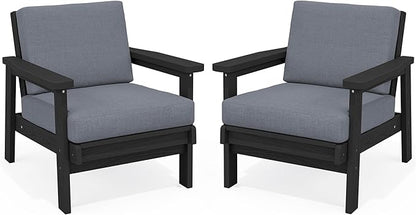SERWALL HDPE Outdoor Couch Set of 2, Black Frame and Grey Cushion
