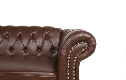LEVNARY Chesterfield Sofa, Classic Tufted Upholstered Leather Couch, Modern 3 Seater Couch Furniture with Tufted Back for Living Room Office (Dark Brown)