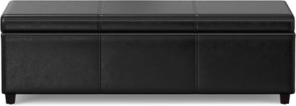 SIMPLIHOME Avalon 54 inch Wide Contemporary Rectangle Extra Large Storage Ottoman Bench in Midnight Black Vegan Faux Leather, Assembled, For the Living Room, Entryway and Family Room
