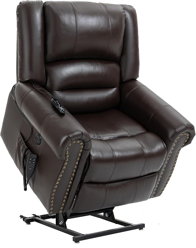 Recliner Chairs for Adults, Oversized Bedroom Chair with Massage, Sofa Chair Home Theater Seating with Lumbar Support, Lift Chair for Elderly, Nursery Chair for Living Room (Genuine Leather)