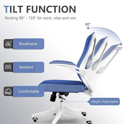 Office Chair,Ergonomic Comfy Home Desk Chair with 350LBS Capacity,High Back Gaming Chair with Wheels,Mesh Computer Chair,Lumbar Support, Adjustable Headrest,Flip-up Armrest (01Blue)