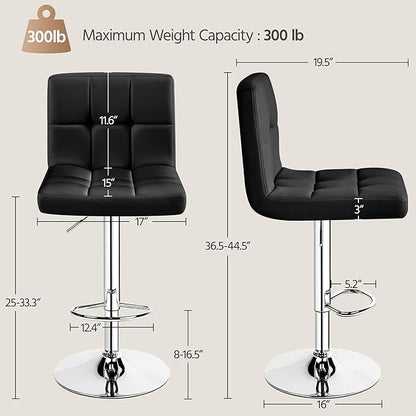 Yaheetech Bar Stools Set of 4, PU Leather Swivel Barstools, Height Adjustable Counter Chairs, Modern Stools with Back for Bar Kitchen Island Dining Room, Black
