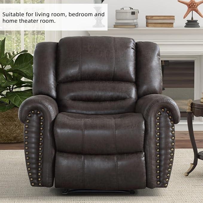 INZOY Leather Recliner Chair, Heavy Duty Manual Reclining Sofa Single Lounge Sofa for Living Room, Home Theater Seating, Dark Grey