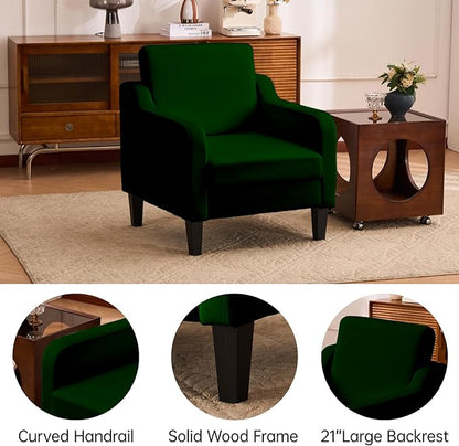 Accent Chairs Set of 2 for Living Room, Modern Velvet Living Room Chairs with Wide Backrest, Upholstered Comfy Chair with Cushion, Oversized Sofa Chair with Wood, Single Armchair, Green