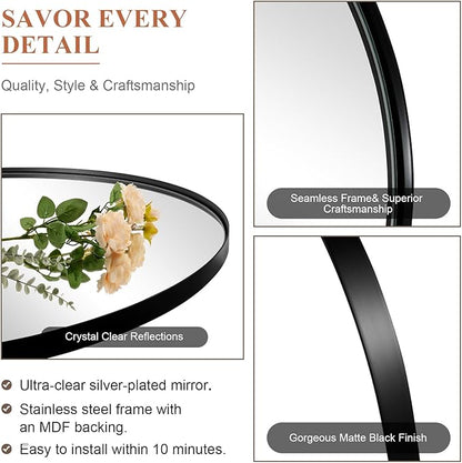 ANDY STAR Arched Mirror, Black Bathroom Mirror in Stainless Steel Metal Frame, Arch Top Rounded Corner 1 Inch Deep Set Design Wall Mount Hangs Vertical