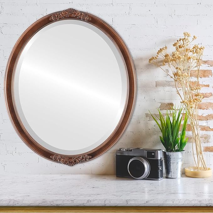 OVALCREST Oval Beveled Wall Mirror for Home Decor - Athena Style - Sunset Gold - 26" x 20" Outside Dimensions