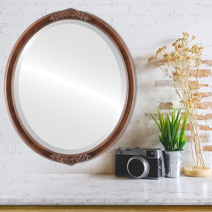 OVALCREST Oval Beveled Wall Mirror for Home Decor - Athena Style - Sunset Gold - 26" x 20" Outside Dimensions