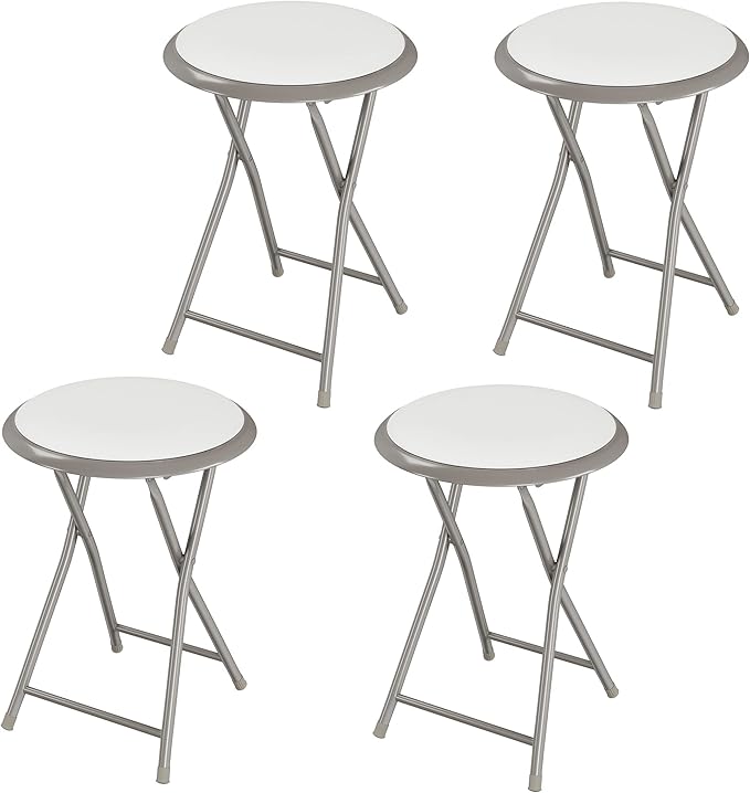 Lavish Home Folding Bar Stools – Set of 4 Heavy-Duty 18-Inch Stool - 225lbs Capacity and Padded Seats for Dorm, Recreation or Game Room (White)