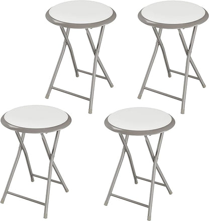Lavish Home Folding Bar Stools – Set of 4 Heavy-Duty 18-Inch Stool - 225lbs Capacity and Padded Seats for Dorm, Recreation or Game Room (White)