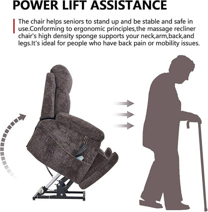 Power Lift Chair Lay Flat Recliner Infinite Position Electric Dual Motor Stand Up Lift Chair with Massage and Heat for Adults,Heavy Duty Recliners with 2 Remote Controls and Two Cup Holders