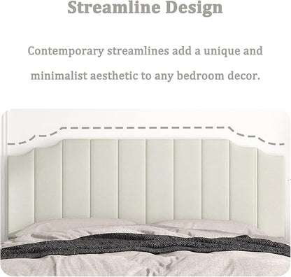 King Size Headboard Only, Velvet Wall Mounted Headboard King for Adjustable Bed Modern Upholstered Head Board Easy Assembly, Cream