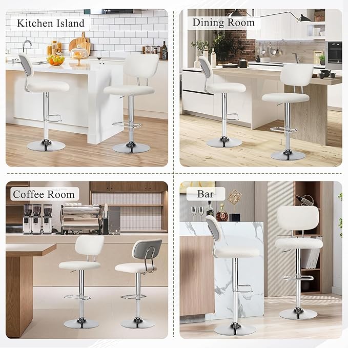 Furniliving Adjustable Bar Stools Set of 4, Modern Teddy Velvet Swivel Barstools with Curved Back, Stylish Armless Counter Height Bar Stools Bar Chairs for Kitchen Island, Bar, Grey