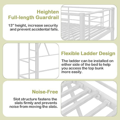 VECELO Metal Loft Bed Twin Size, Heavy Duty Bedframe with Removable Ladder and Safety Guardrail, Space-Saving, Noise Free, No Box Spring Needed, White