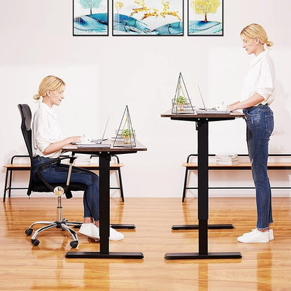Electric Adjustable Standing Desk with Wheels, 63'' x 24''Sit Stand Desk with Dual Crossbeam and Mouse Pad, 27''-46'' Lifting Range Stand up Table with Ergonomic Arc Desktop (Brown)