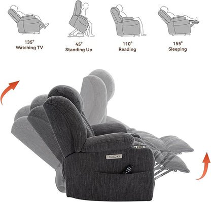 Power Lift Recliner Chair, 350lb Capacity with 8-Point Massage & Heating, USB/Type-C Ports & Cup Holders, Heavy Duty Chenille Recliner for Elderly, Grey