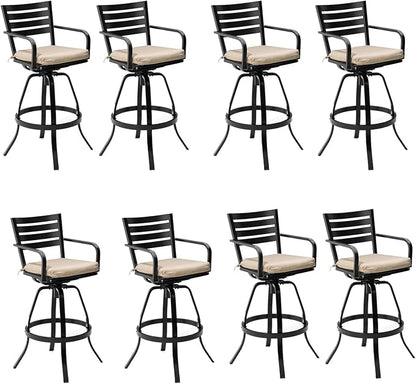Pellebant 29.5" Outdoor Bar Stools Set of 8, Aluminum Swivel Patio Bar Height Stools with Footrest & Backrest,Rust-Proof Patio Stool Chairs for Deck Lawn Garden,Beige