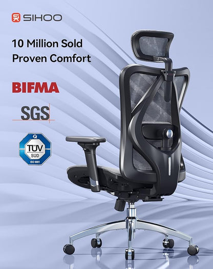 SIHOO M57 Ergonomic Office Chair with 3 Way Armrests Lumbar Support and Adjustable Headrest High Back Tilt Function Grey