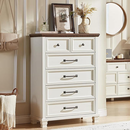 Farmhouse Bedroom Dresser and Nightstand Set of 4, 6 Drawer Tall & 5 Drawers Dresser & 2 Drawer Nightstand Set, Rustic Wood Bedroom Furniture Set for Livingroom, Hallway, White