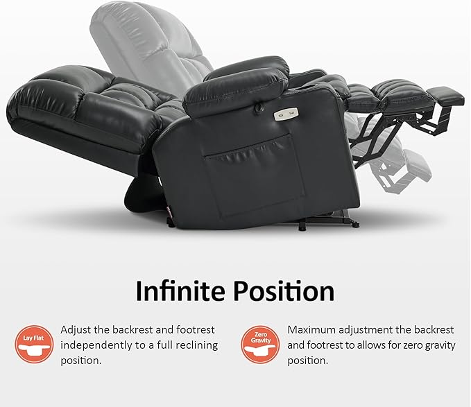 MCombo Dual Motor Power Lift Recliner Chair for Elderly, Lay Flat Lift Chair with Heat and Massage, Extra Wide Lift Recliner for Big People, Cup Holders, Faux Leather R7897 (Black, Medium-Wide)
