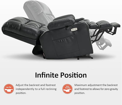 MCombo Dual Motor Power Lift Recliner Chair for Elderly, Lay Flat Lift Chair with Heat and Massage, Extra Wide Lift Recliner for Big People, Cup Holders, Faux Leather R7897 (Black, Medium-Wide)